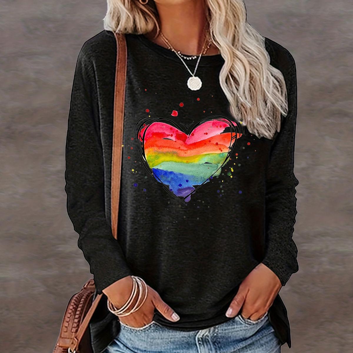 

Радужный принт, повседневная футболка с круглым вырезом с длинными рукавами на весну и лето, женская одежда M