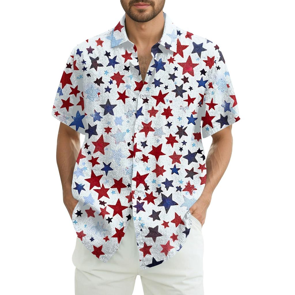 Camisa Casual de Manga Corta con Estampado del Día de la Independencia para Hombre
