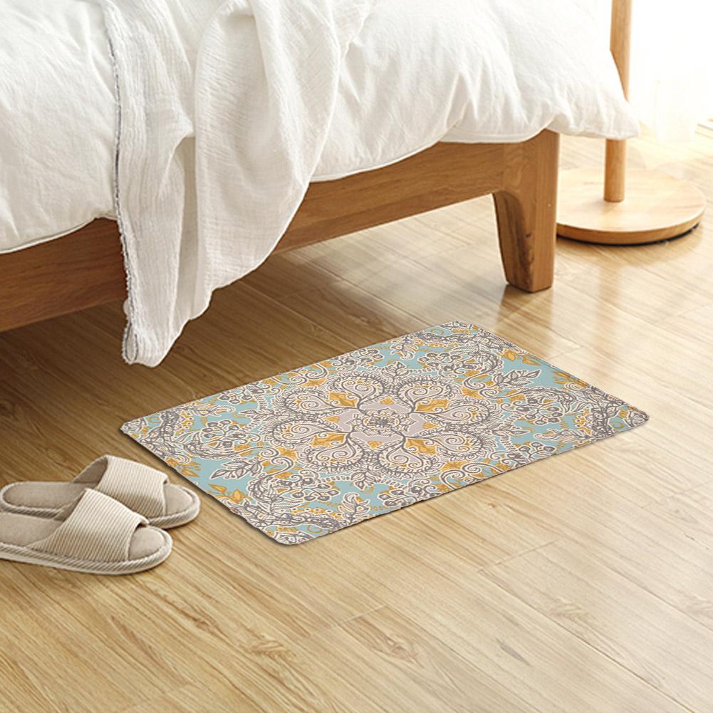Retro Flower Style Soft Flannel Doormat Kitchen Mat Anti Slip Water Absorb Carpet 40*60cm (1)