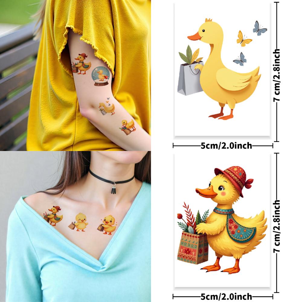 28pcs Cute Rubber Duck Semi Permanent Tattoo Stickers for Kids Boys Girls Waterproof Disposable Water Transfer Printing Stickers