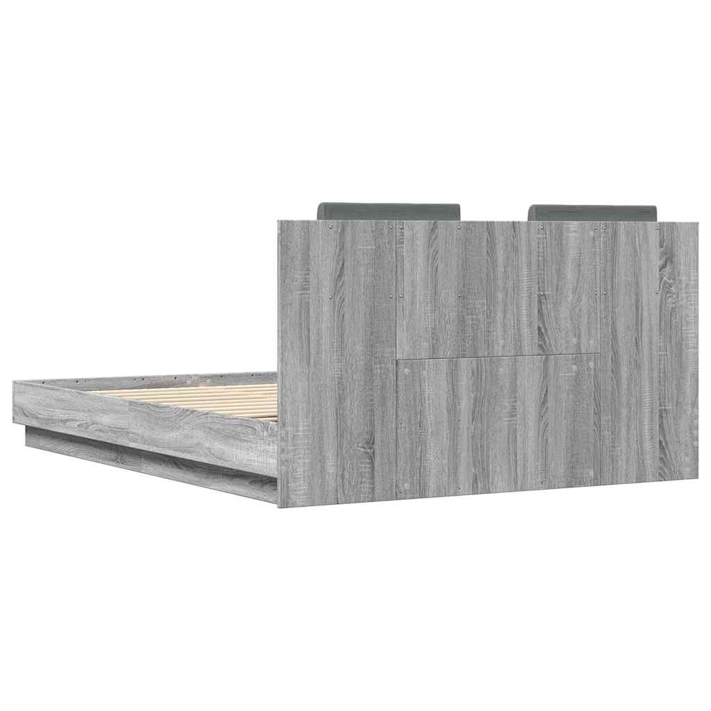 Bed Frame with Headboard and LED Lights Grey Sonoma 150x200 cm