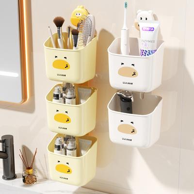 Dual-Use Storage Box for Bathroom & Kitchen, Suction Cup Wall-Mounted No-Drilling, Makeup/Onion/Ginger/Garlic Organizer
