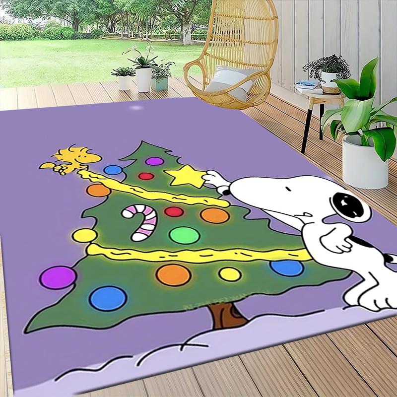 Snoopy Christmas Tree Carpet Rug Soft Washable Anti Slip Home Living Room Sofa Mats Personalized Christmas Rug
