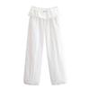 Women's White High Waist Loose Slimming Pants with Overlapping Waistband