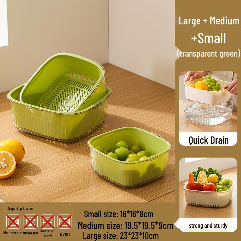 Doppelschichtiger Gemüse- und Obstwaschkorb: Kunststoff Küchenablaufbecken & Spülen Sieb.