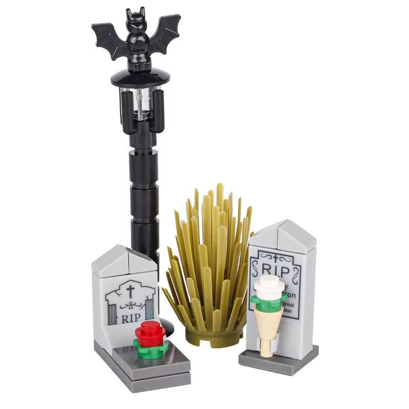 Halloween Decorative MOC Building Blocks Pumpkin Carriage Tombstone Skeleton Flame Horse Accessories Elf House Bricks Toys Gifts