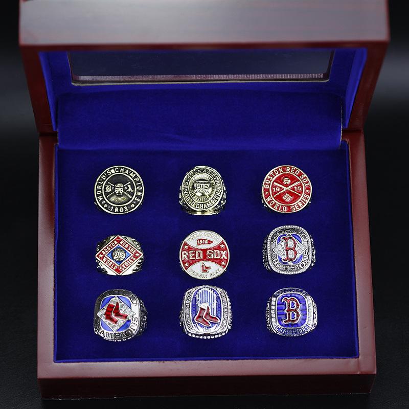 Набор из 9 колец Чемпионата мира по бейсболу Boston Red Sox Дизайн с инкрустацией из золотого сплава Коллекционные предметы для фанатов Повседневный Спортивный Модный 11 зелёный