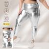 Sports Fitness Yoga Pants with Pockets No Embarrassing Seams High-Elastic Faux Leather Gold-Embossed Sexy High-Waisted Sports Base Layer Pants