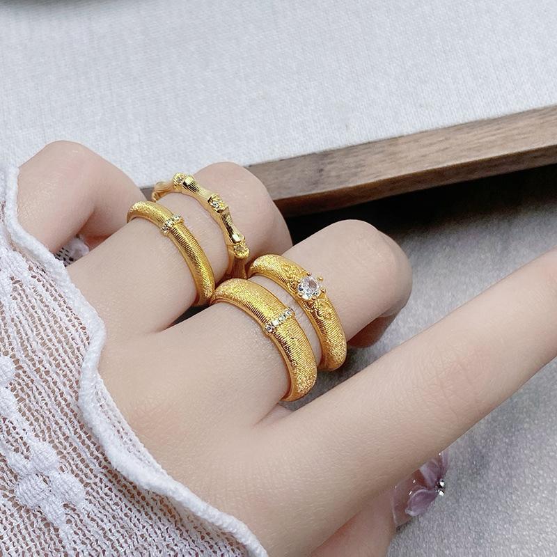 Italian Retro Arc Brushed Zir*****Pen Ring Medieval Vintage Bamboo Joint Personality Light Luxury Pair Ring Women
