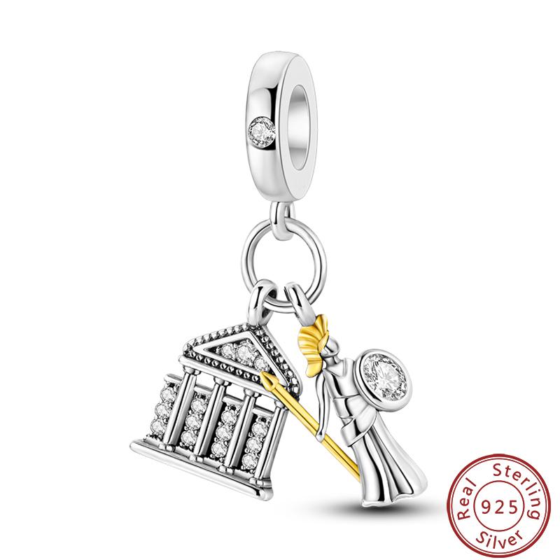 925 Silver Virgin Mary Deep Blue Golden Goddess Beautiful Blessing Charms Beads 3mm DIY Fine Jewelry Making