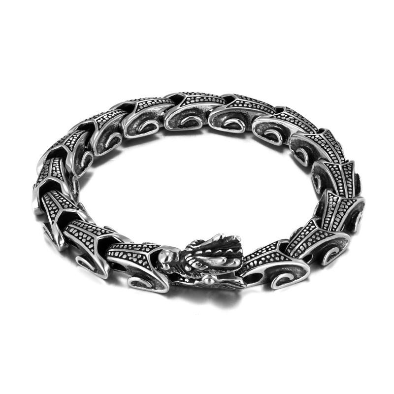 Mens Titanium Steel Dragon Head Bracelet Vintage Punk Style Biker Accessory Stainless Wristband Motorcycle Riders