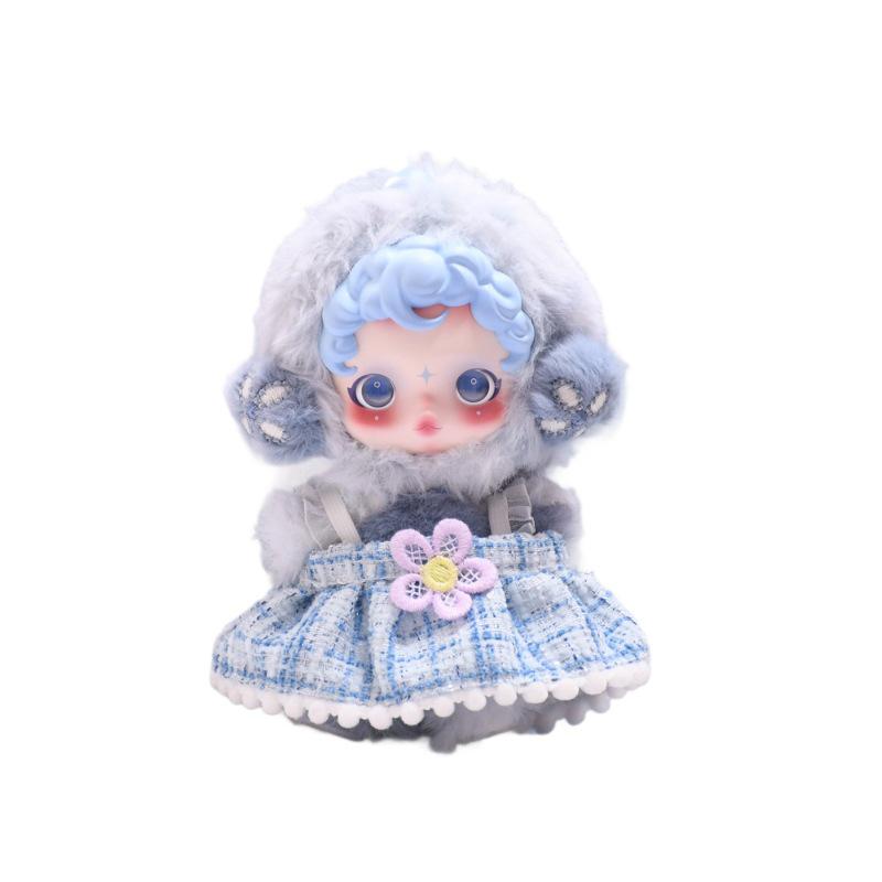 17CM Doll Clothes: Guangzhiyuan Series Plaid Skirt with Bow & Flower for Plush Dolls