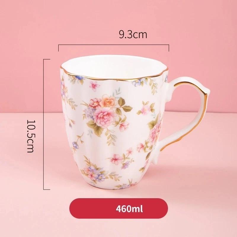 Bone China Coffee Mug – Gold Rim Floral Porcelain Cup for Tea, Milk & Home Office Use