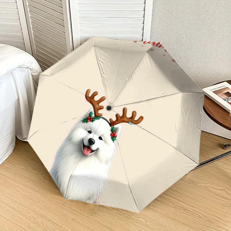 1pc Christmas Dog with Antlers Umbrella with Plastic Handle,Suitable for All Seasons Home Travel Outdoor UmbrellaDD231