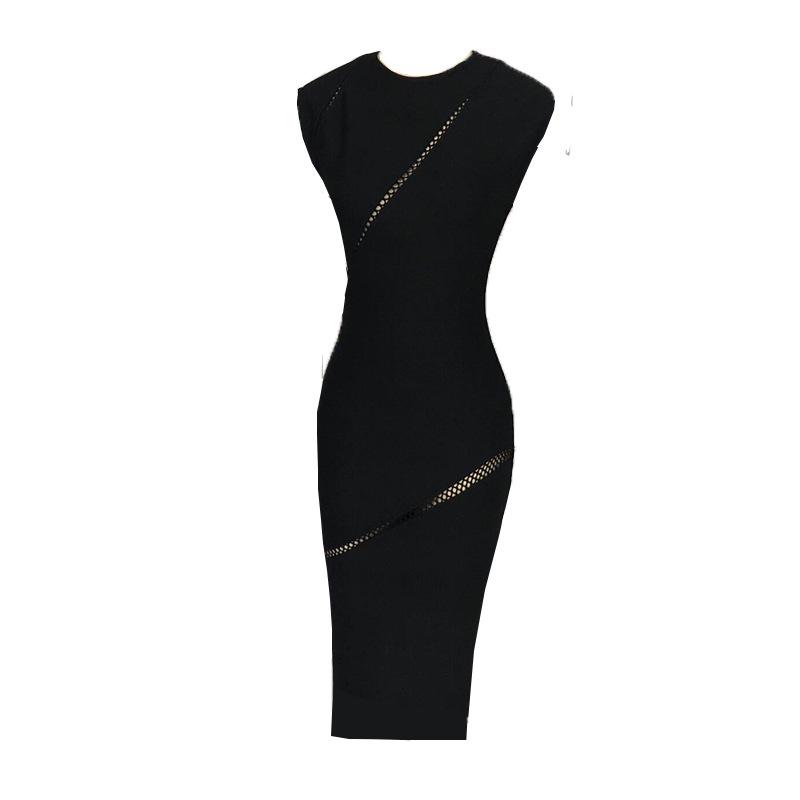 Elegant Black Hollow-Out Shoulder Bodycon Dress