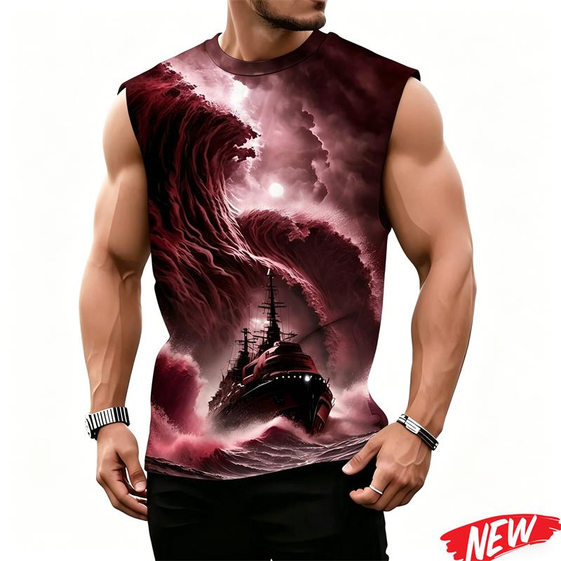 Flashing Lightning Pattern Tank Top For Men Cool 3d Printing T Shirts Summer Casual Sleeveless Tees Street Loose Tank Tops