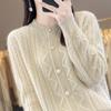 New Crew Neck Knitted Autumn and Winter Coat Casual Versatile Twist Loose Cardigan Sweater Women