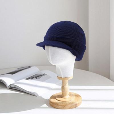 Winter Yarn Hat with Short Brim Elastic Anti-slip Solid Color Unisex Cap