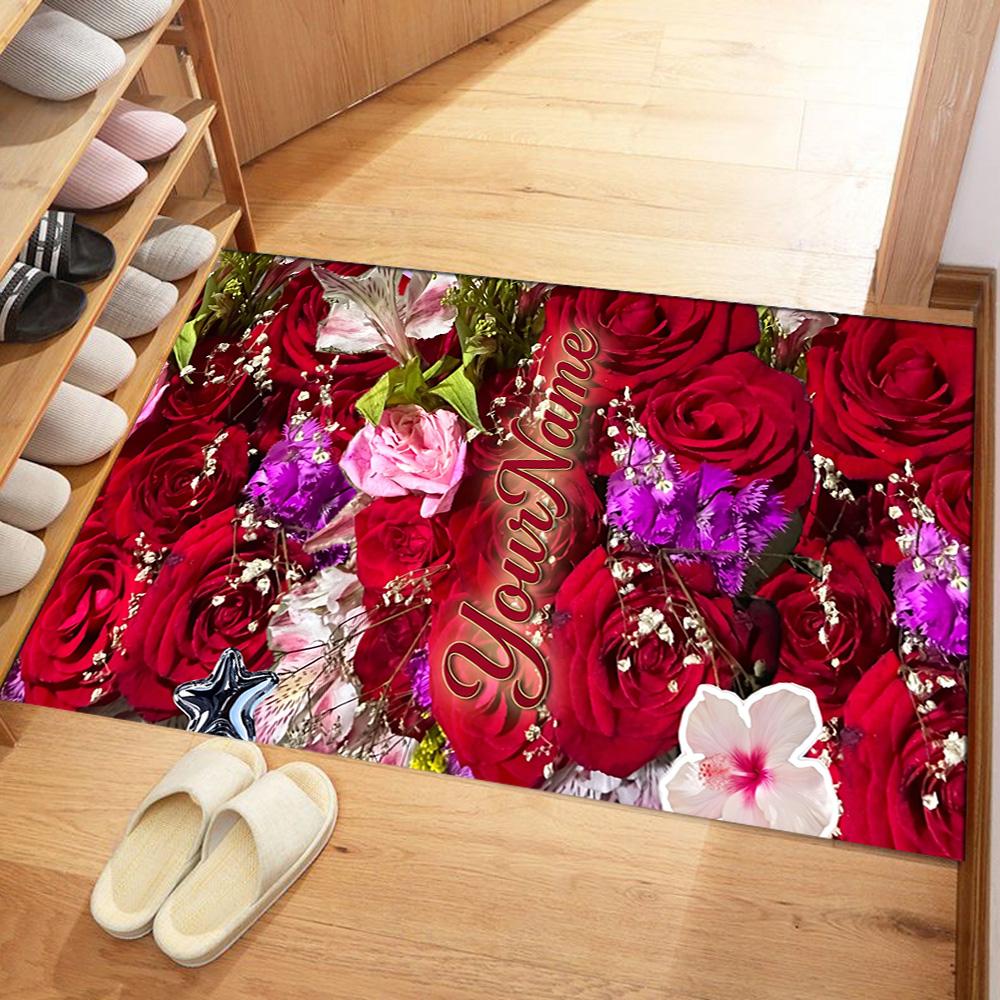 Rose Customized Name Floor Mat Suitable for Living Rooms Balcony Outdoor Decorate Room Antislip Carpet Office Home Decor Best for Christmas