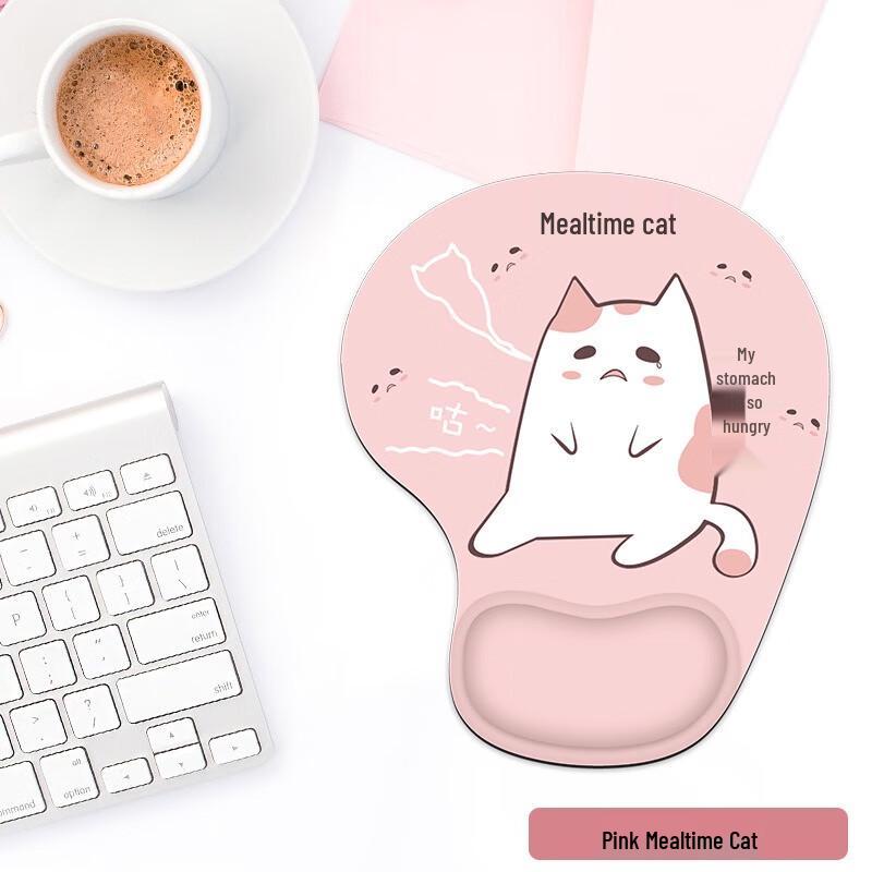 Pink Cartoon Cat Mouse Pad with Wrist Rest