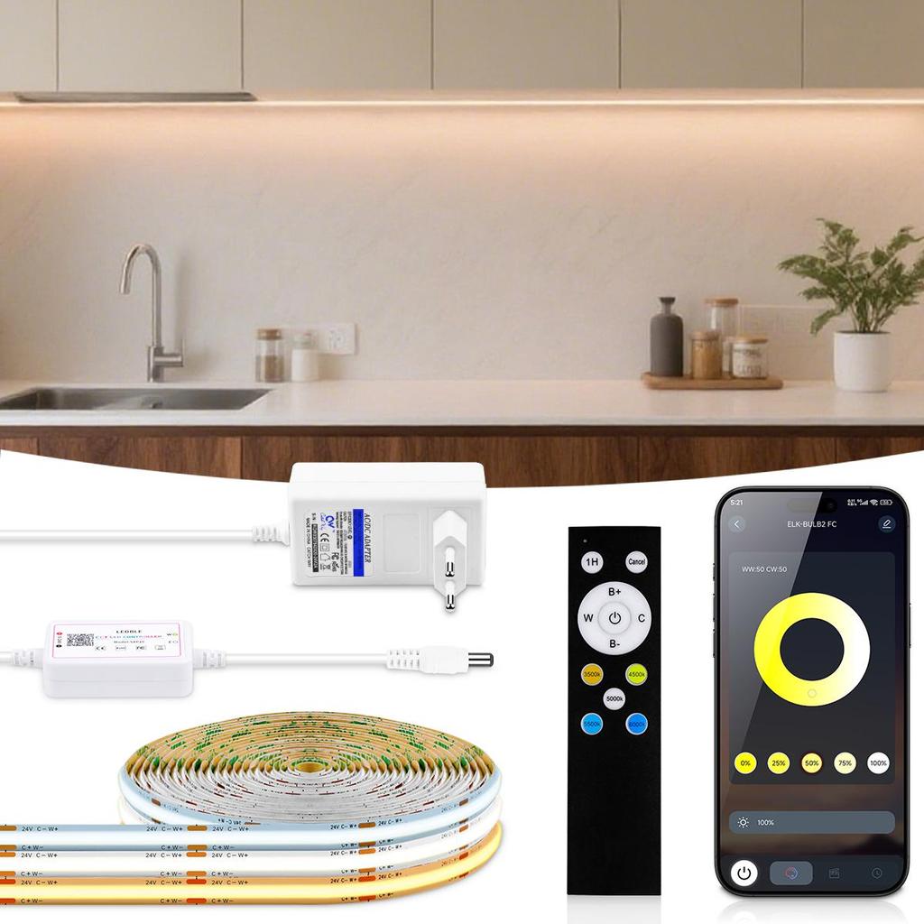 Bluetooth CCT COB LED Streifenlicht 2700K-6500K Dimmbare Lampe LED Band App-Steuerung Für Raum Küchen Dekor Beleuchtung 24V 2M 5M