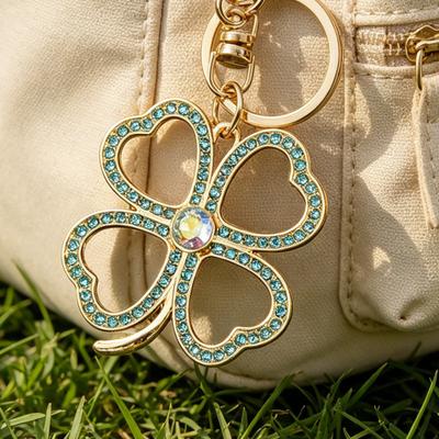 Keychain Pendant Rhinestones Four Leaf Clover Design Zinc Alloy Key Chain with Lobster Clasp Easy To Hang Key Holder Backpack Car Accessory