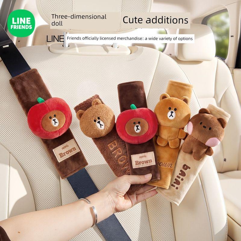 Brown Bear Car Seat Belt Cover Shoulder Pad Cute Cartoon High-End Seat Belt Protector Apple Decoration for Girls