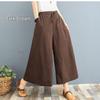 Plus Size Summer Cotton Linen Wide-Leg Pants - Lightweight, Versatile Eight-Point Culottes