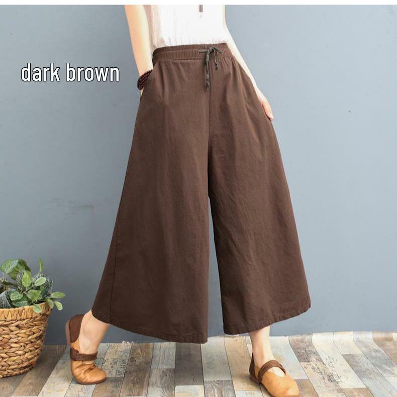 Plus Size Summer Cotton Linen Wide-Leg Pants - Lightweight, Versatile Eight-Point Culottes