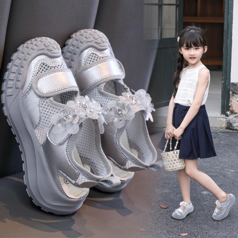 Cute Girls Shoes Mesh Closed-Toe Sport Sandals New Style Fashion Sneakers for Older Kids, Toddler Casual Shoes for Girls