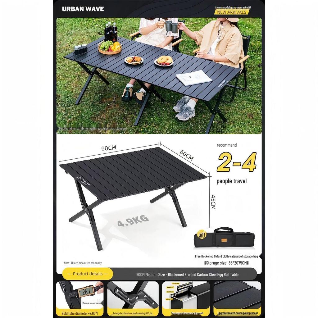 Folding Metal Carbon Steel Roll-up Camping Table and Chair Set