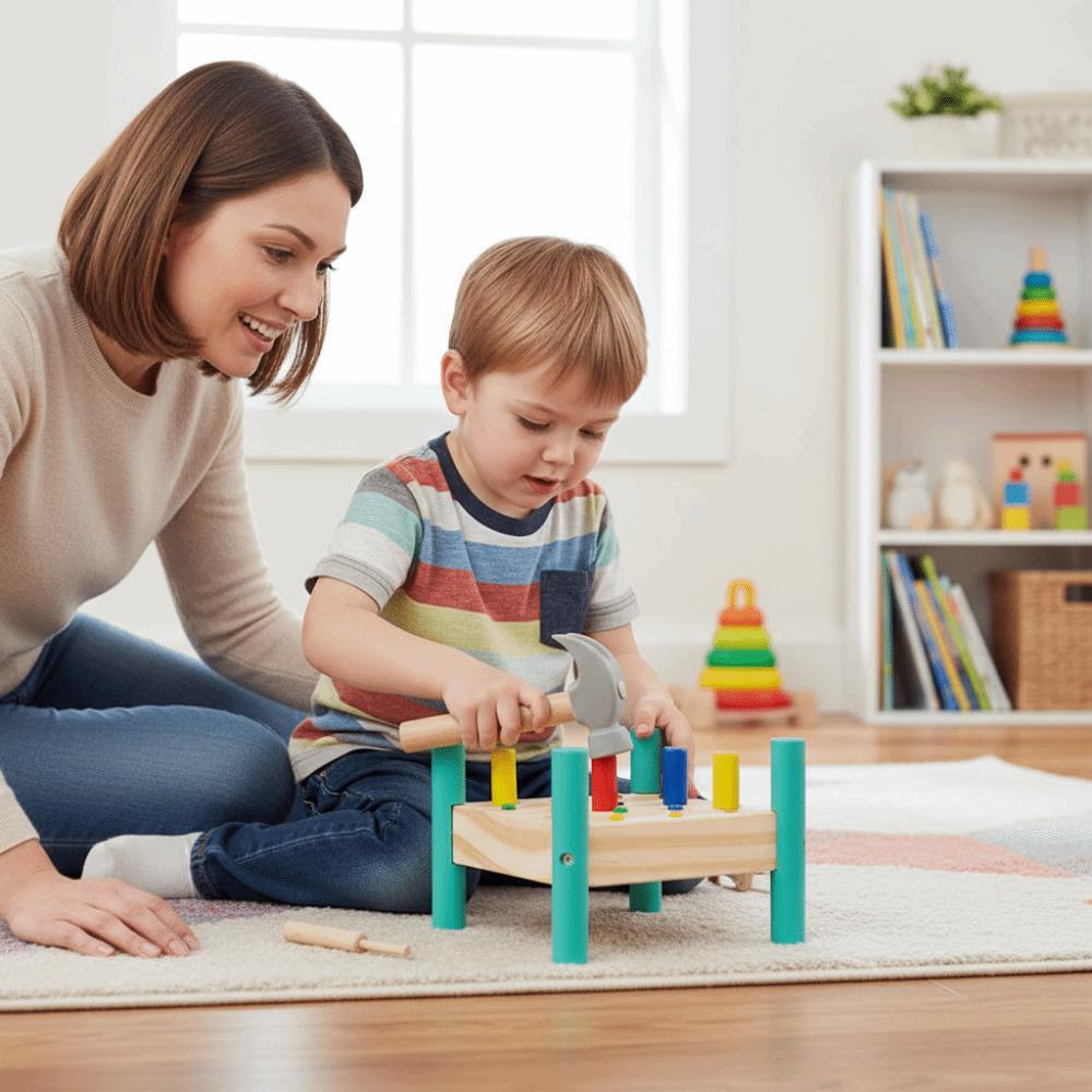 Montessori Double Sides Pegboard Toy Wood Baby Hammer Hit Wooden Toys Children Kids Boys