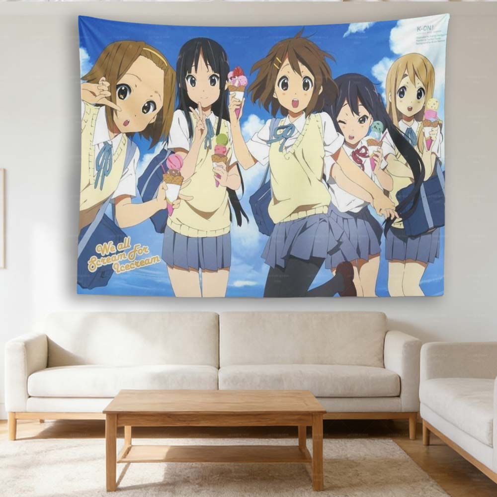 KON Anime Tapestry Yui Mio Ritsu Tsumugi Azusa Wall Hanging Aesthetic Bedroom Dorm Manga Fan Decor