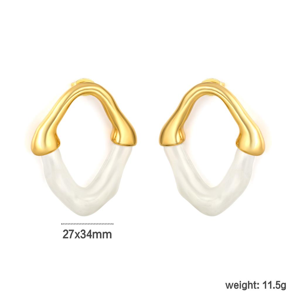 Light luxury design colored resin stud earrings Maillard style irregular hollow V-shaped earrings stainless steel gold-plated earrings