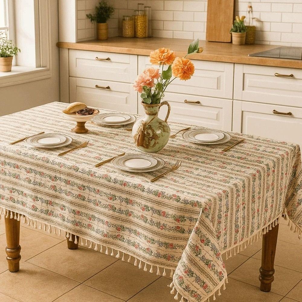 Smooth Printed Tassels Tablecloth Rectangular Desk Protection Cover Long Table Cover Cloth  Wedding