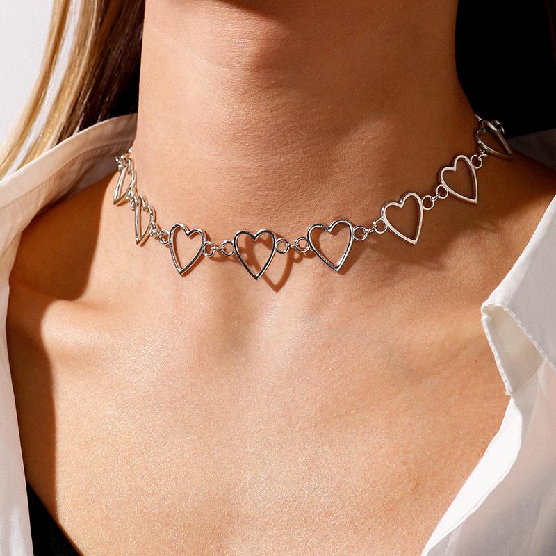 Romantic Heart Chains Chokers Necklace for Women Gold Silver Color Clavicle Chain Necklace Fashion Party Jewelry Gift