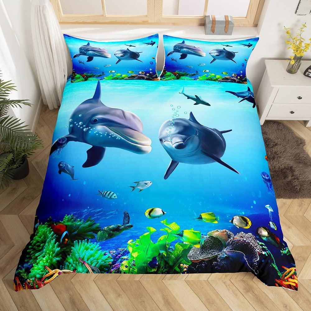 

Comforter Ocean Dolphin Sealife Creature Comforter For Kids Boys Girls Teens Room Decor3D Coastal Animal Bedding Set Comforter (quilt)-EU Single(135*200cm)3pcs