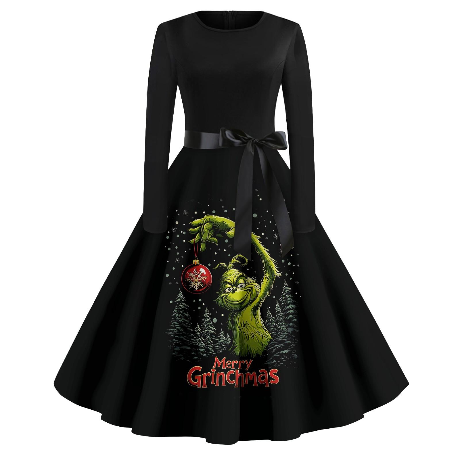 

Женское повседневное модное платье с длинным рукавом и принтом, вечернее повседневное платье с круглым вырезом M светло-зеленый