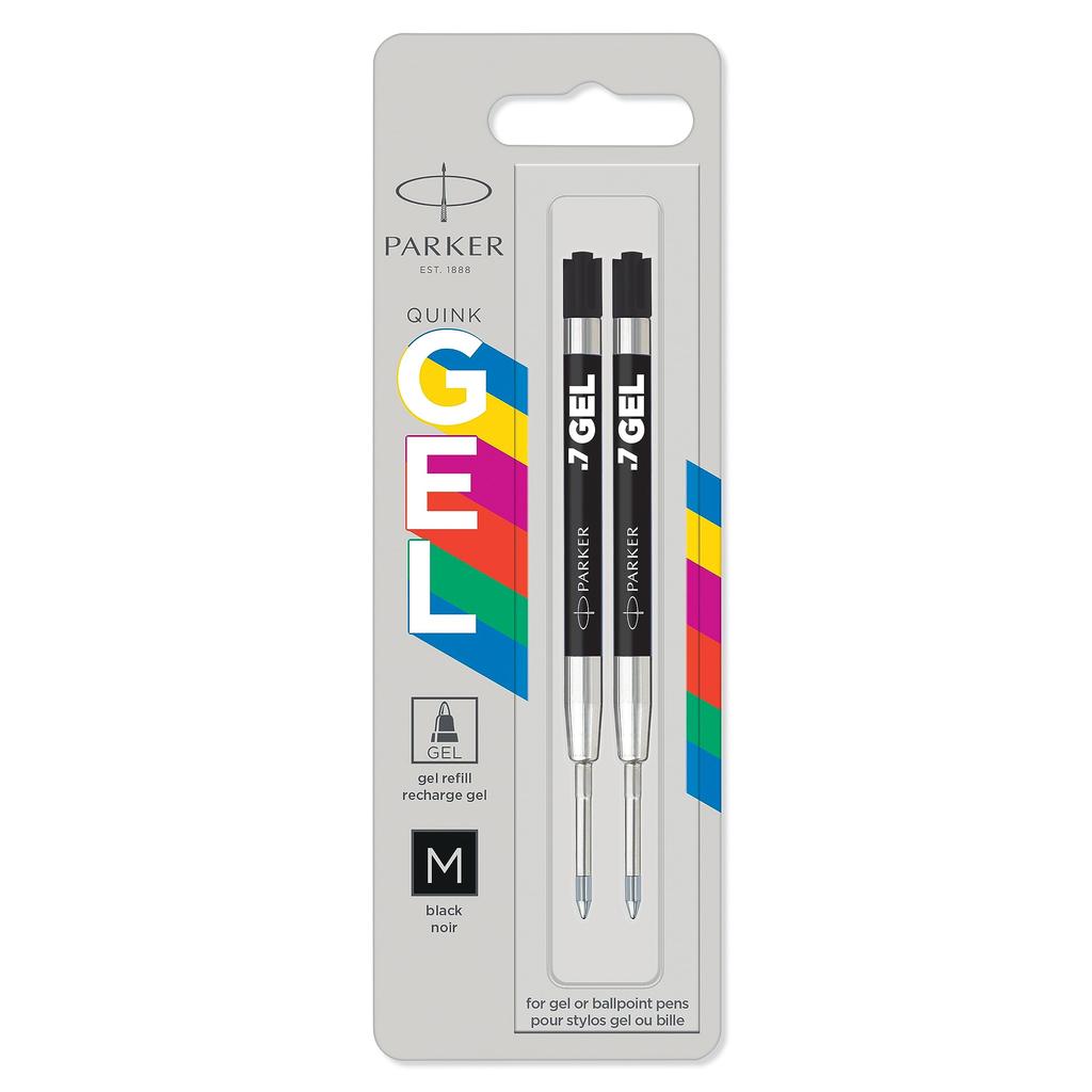 PARKER Jotter Original Gel Pen Smooth Black Gel Ink Medium 2 pieces Refill, Refill, Tip, 0.7 mm,