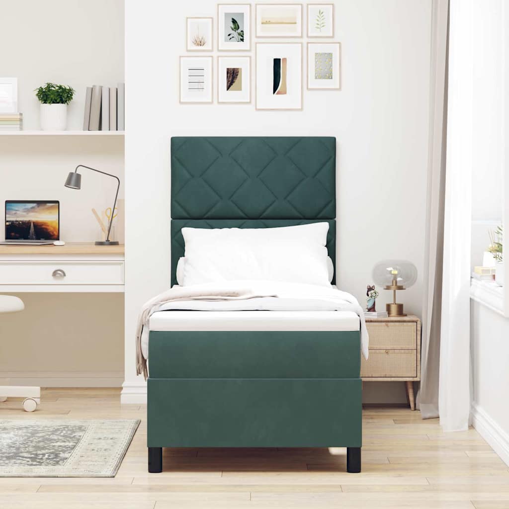 LED Box Spring Bed with Headboard Dark Green 80 X 200 Cm Velvet