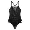 Ladies Latin Performance Leotard S-XXL Sequins Fringe Cross Back with 1 Pair Gloves for Tango Rumba Cha-Cha Samba Dance