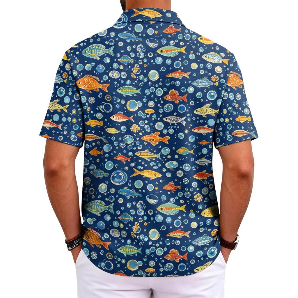 Men's Polo Shirt Short Sleeve Loose Fit Casual Top with Hawaiian Style Print for Everyday Wear Comfortable Fabric
