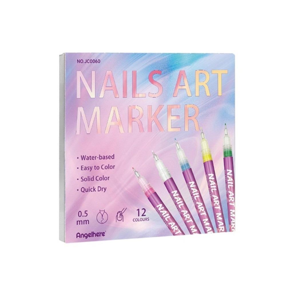 12 Colors Nail Art Graffiti Pens Waterproof Quick Drying Nail Marker Drawing Acrylic Paint 0.5mm Nail Acrylic Graffiti Pen