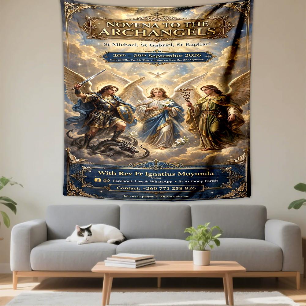 Bohemian Tapestry - Novena to Archangels St Michael Gabriel Raphael Heavenly Art Home Prayer for Gift to Fans