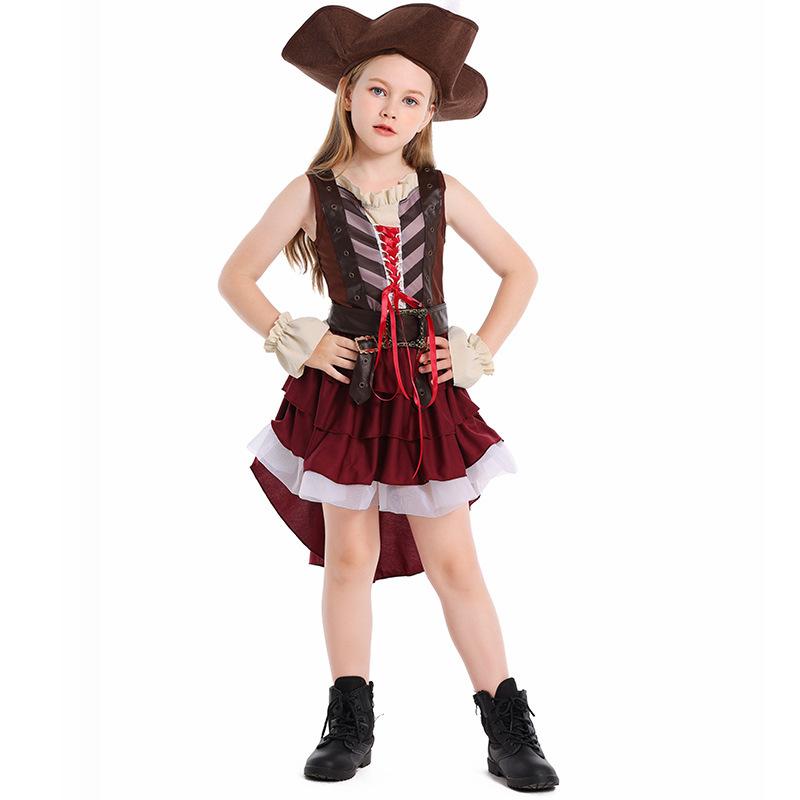 Kids Girls Somali Pirate Dress Halloween Cosplay Game Stage Performance Costume