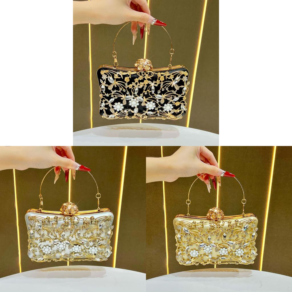 Light Luxury Rhinestone Embellished Evening Clutch With Lock Closure For Formal Occasions