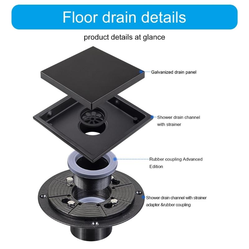 Modern Square Floor Drain for Bathroom 4 Inch Floor Drain Contemporary 4 Inch Square Shower Drain Quick Installation