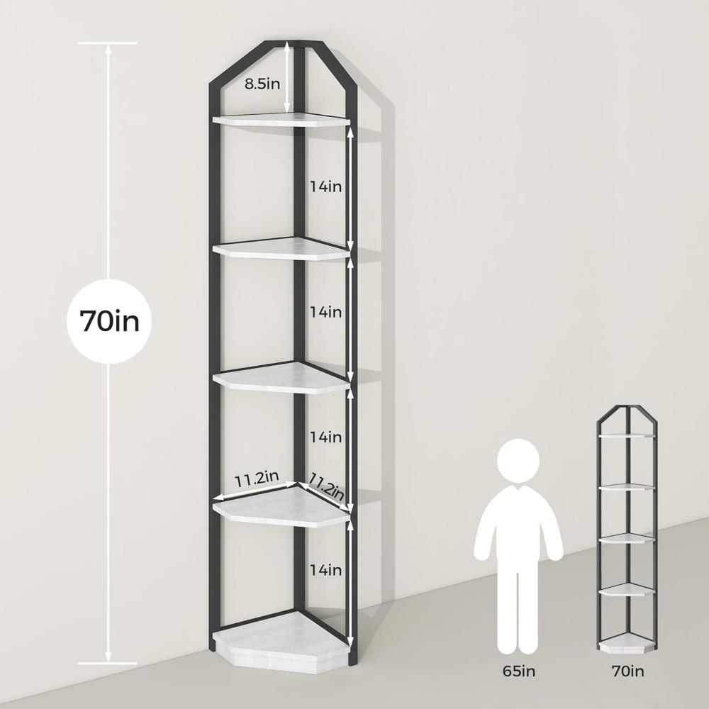 5 Tier Corner Shelf, 70” Corner Shelf Stand, Corner Bookshelf Plant Stand, Storage Shelf for Bathroom, Living Room, Kitchen