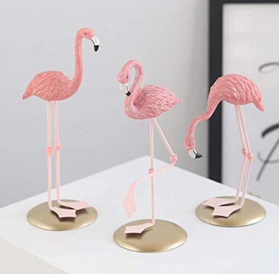 Flamingo Interior Decor Pink Ornament Cute Decorative Resin Bird Ornament Set of 3 HP0131 of (YISHUI) (Set 3)