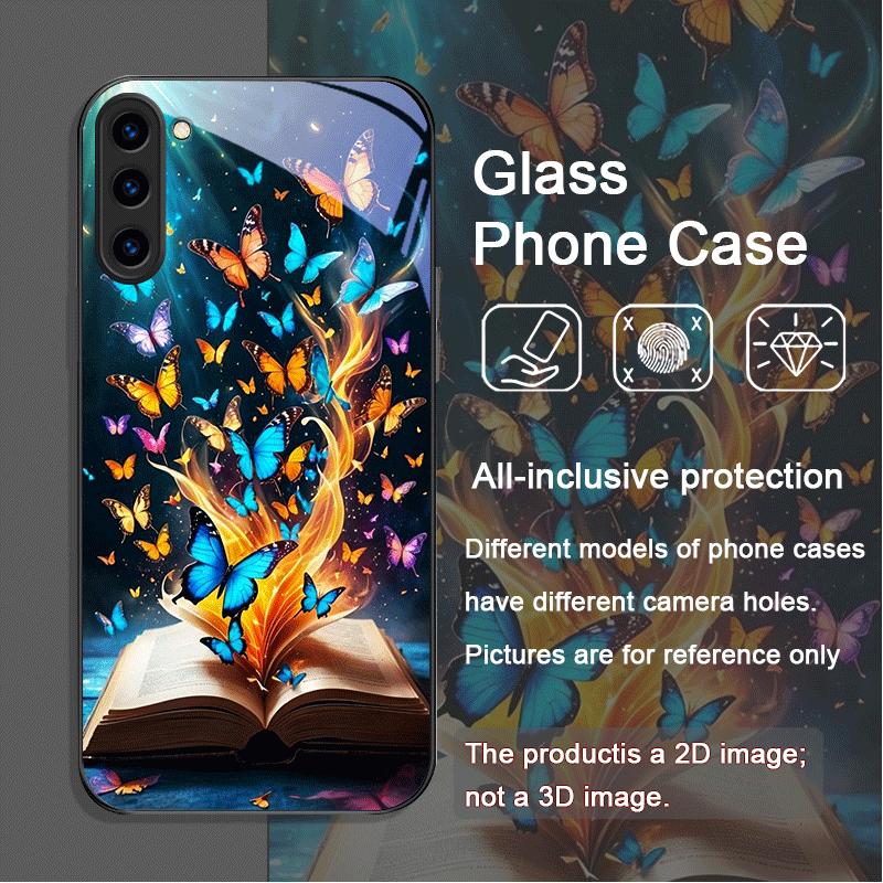 Beautiful Forest Butterfly Book Printed Tempered Glass Phone Case for Samsung Galaxy S25 Ultra S24 S23 Plus S22+ S21 S20FE Cover